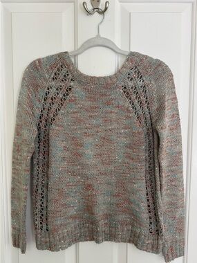 Olive & Oak Women’s Open-Stitch Sweater - Multi-Tone Gray/Blue/Pink Size SM